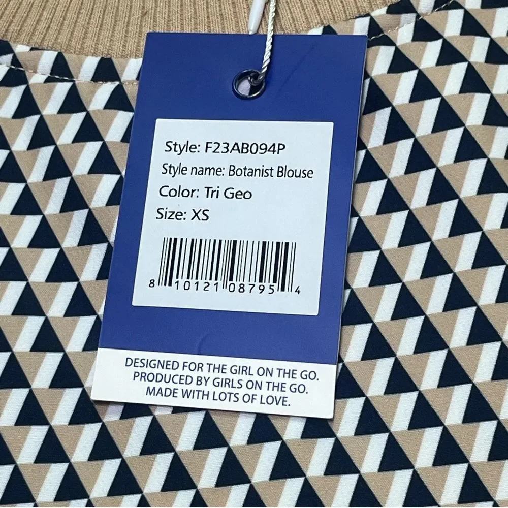 Addison Bay Botanist Peplum Top Navy Tan XS - Picture 8 of 13